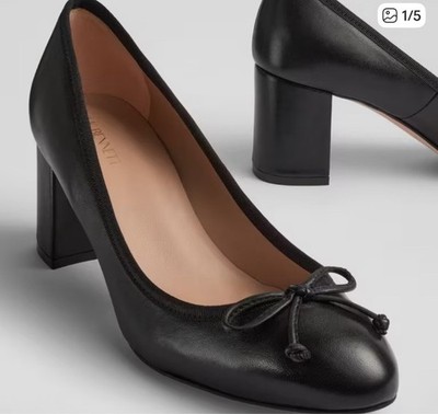 New LK BENNETT Black Nappa Leather Block Heel Ballerina Courts 10