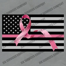 Thin Pink Line Flag, Breast Cancer - Glossy Vinyl Sticker - Water Bottles/Laptop
