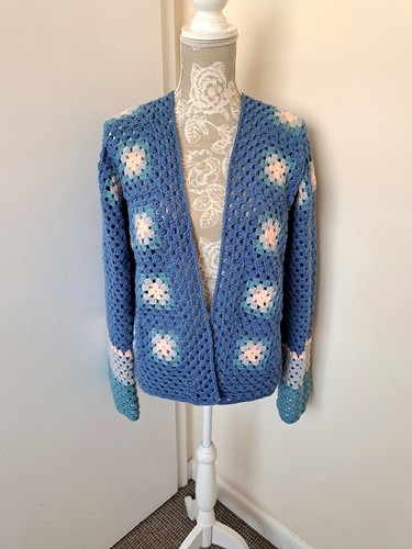 New Handmade Hand Chrochet Granny Square Women's Cardigan Size 14 - Picture 2 of 6