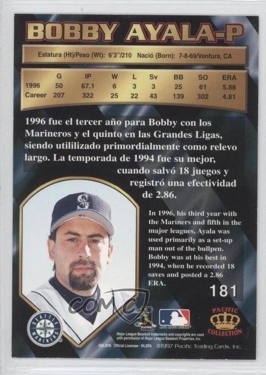 1997 Pacific Crown Collection Silver Bobby Ayala #181 - Image 2 of 2