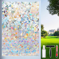 Rainbow Window Privacy Film with Cutting Reference Line, 3D Decals Stained Glass