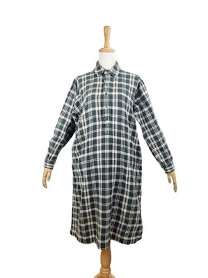 45R Green Plaid Flannel Shirt Dress Casual Oversized Used- Made in Japan