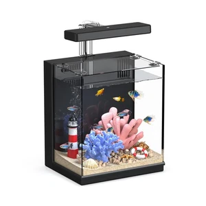 Beta Fish Tank 2 Gallon Betta Aquariums Filter Light Black Men Kids Starter