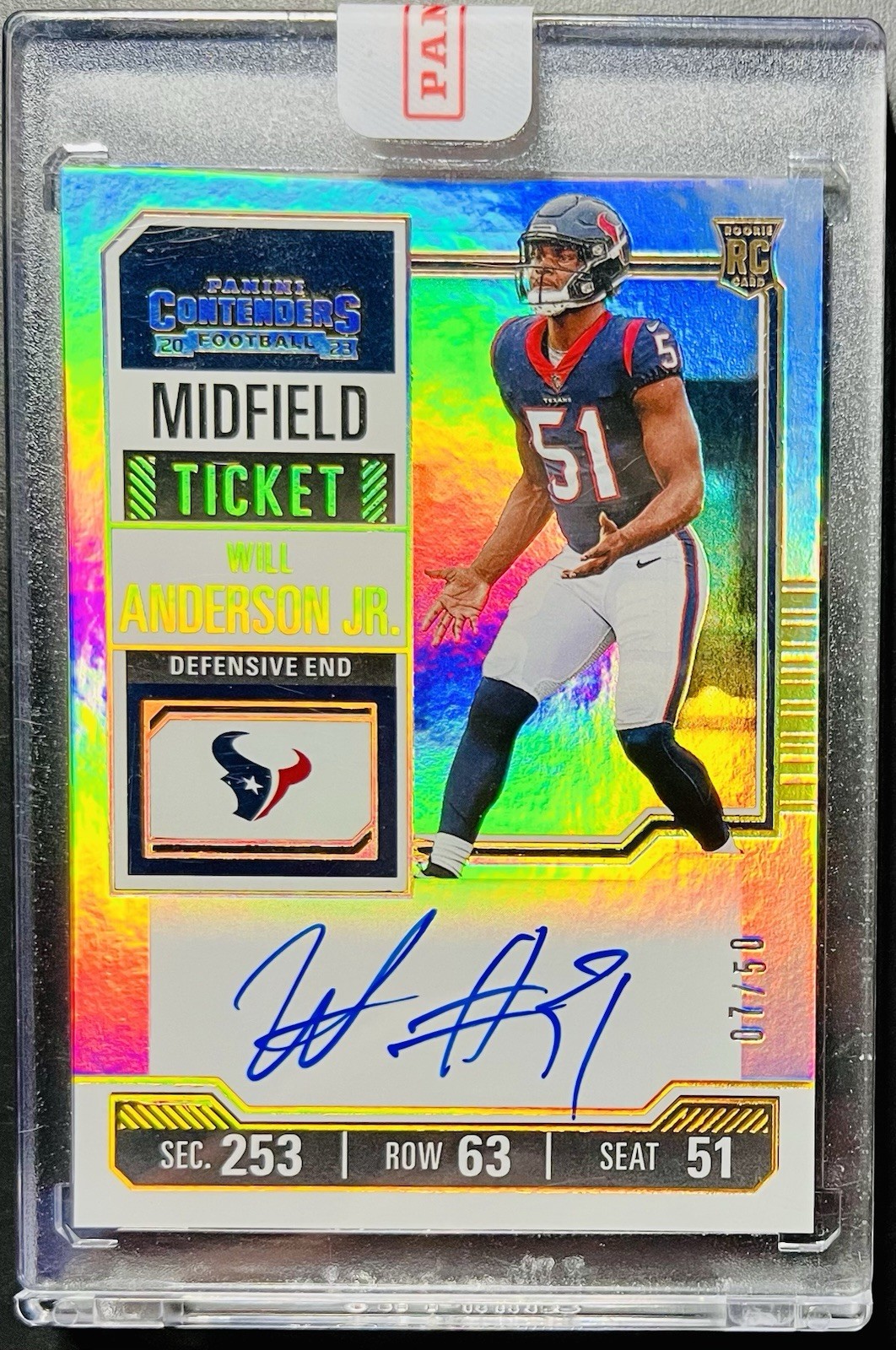 2023 Panini Contenders Midfield Ticket Will Anderson Jr Rookie RC Auto /50 #140