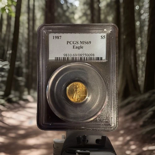 1987 $5 1/10 oz American Gold Eagle PCGS MS69 Gold Shield Label - U2430