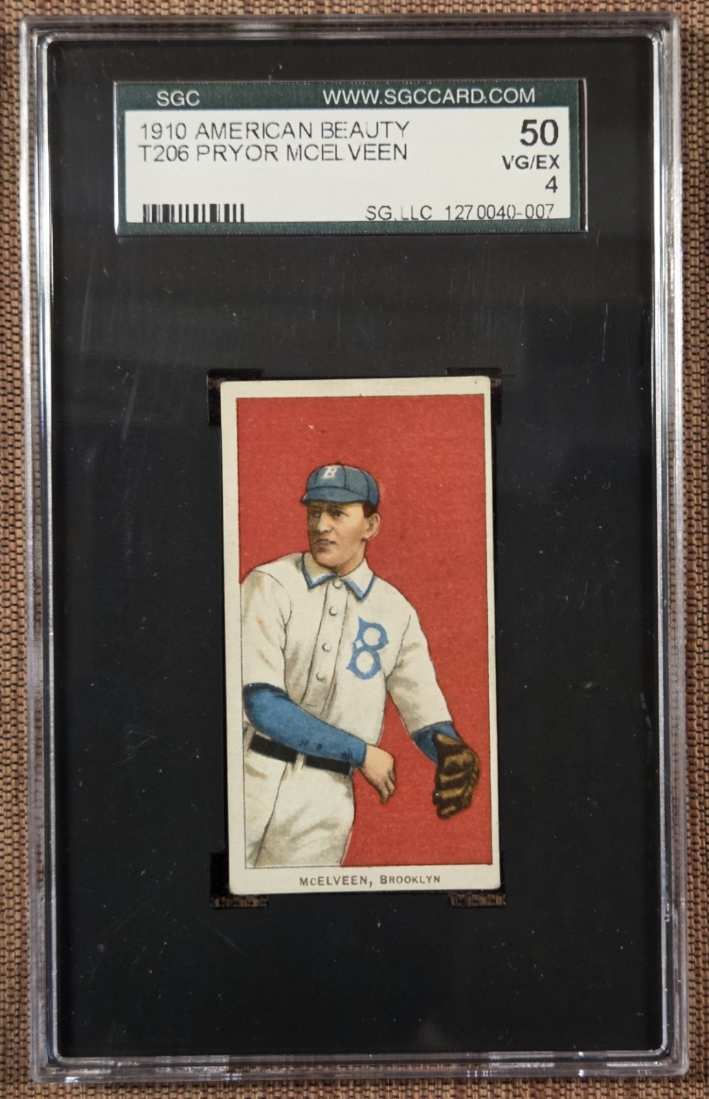 1909 American Beauty 350 T206 Pryor McElveen Brooklyn Dodgers Baseball Card SGC4