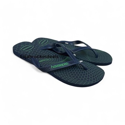 NEW  MEN HAVAIANAS AERO GRAPHIC NAVY BLUE - LEAF GREEN  FLIP FLOPS SIZE 13