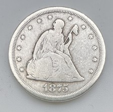 1875-S Twenty Cent Piece, Very Good VG+ US Silver Type Coin, Seated Liberty 20c
