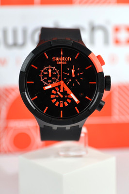 New Swiss Swatch Checkpoint Black Red Chronograph Quartz Watch