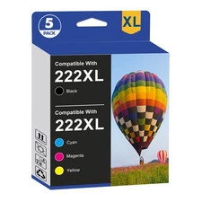 5 Pack T222XL 222XL Replacement Ink Cartridge for Epson WF-2960 XP-5200 Printer