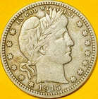 1915 U.S. BARBER SILVER QUARTER 25c COIN (XF-Extra Fine)