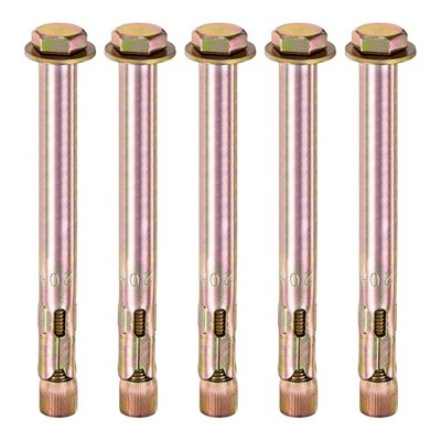 5-Pack M16x200mm Galvanized Iron-Carbon Steel Hex Expansion Bolts for Concrete