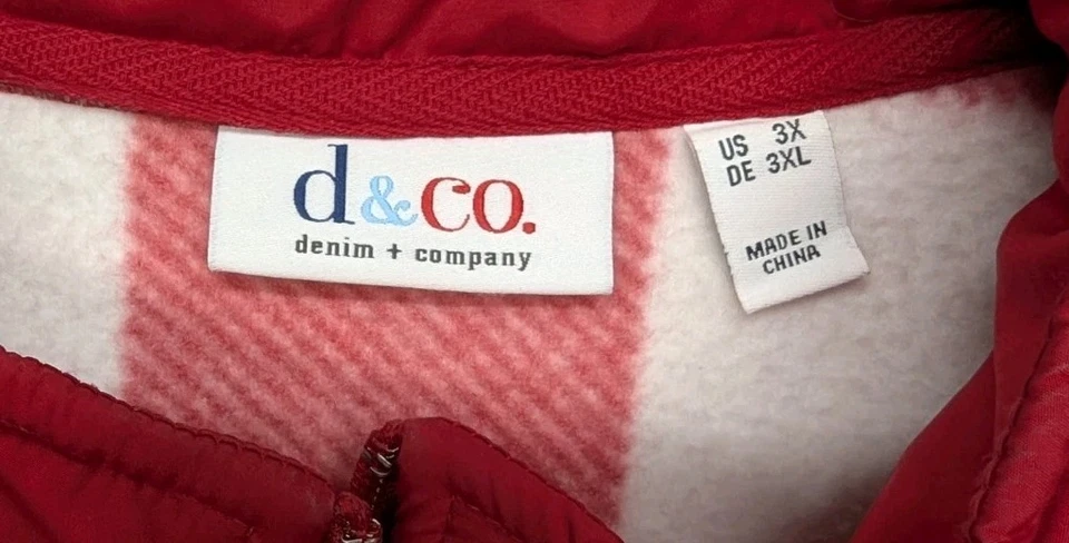 Chaqueta a Cuadros D&Co Roja Blanca Cuadros Cremallera Completa Vellón Talla 3X Mujer Bolsillos Laterales Foto 2 de 4