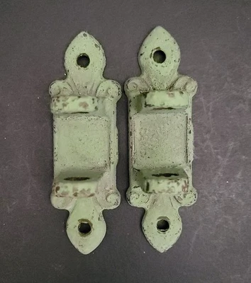 Matching Set of 2 Vintage Wall Cast Iron Art Deco Green Kerosene L amp Brackets - Image 1 of 3