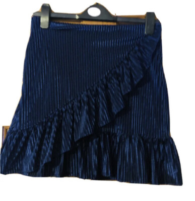 River Island Blue/Black Fluted Velour Frill Front/Hem Mock Wrap
