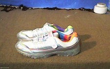 Avia, kid's athletic shoe, 2, white/silver, felgro strap, lights up when walking