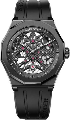 AGELOCER Orologio Uomo Scheletro Automatico Acciaio Inox Orologio da Polso Luminoso - Foto 31 di 48