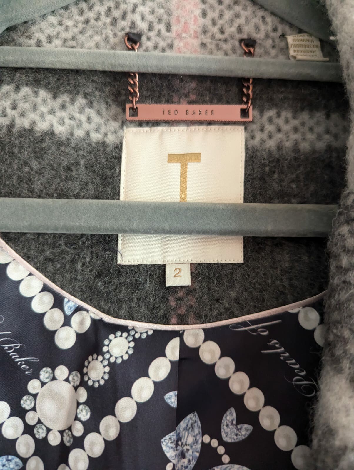 Ted Baker Pink & Grey Warm Wool Double Breasted Pea Coat UK 10, TB 2 image 4