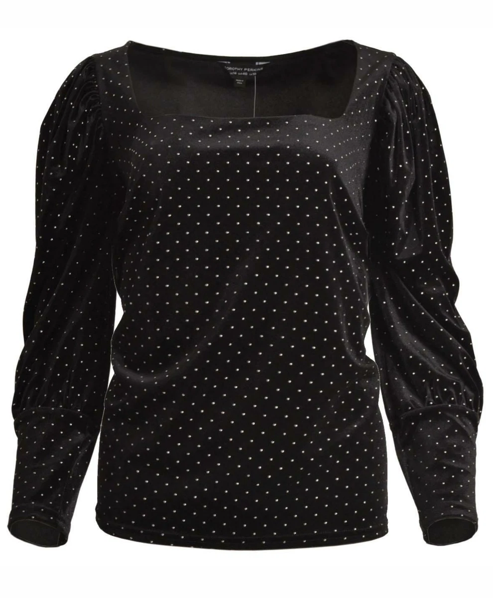 Dorothy Perkins Plus Size Black Velvet Sparkle Top Silver Beads Long Puff Sleeve eBay