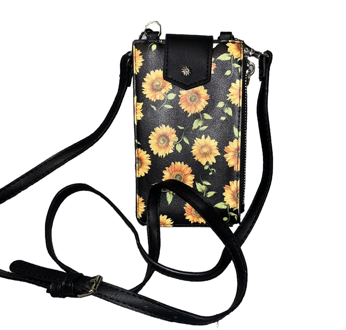 Black Faux Leather Crossbody Phone Strap