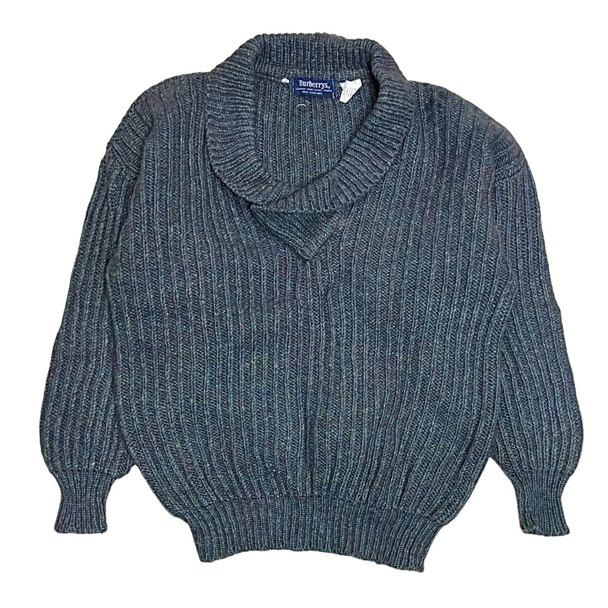 トップス BURBERRY Silk wool sweater VTG Burberrys Shawl Knit Pullover Silk Wool Sweater Men's Size M