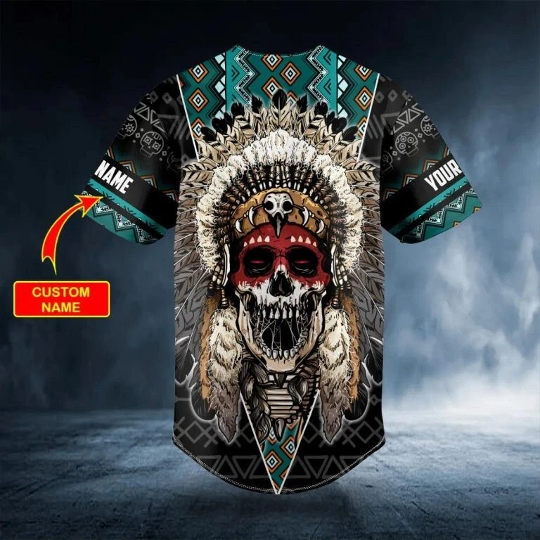 Brocade Pattern 5 Native Skull Personalized Baseball Jersey