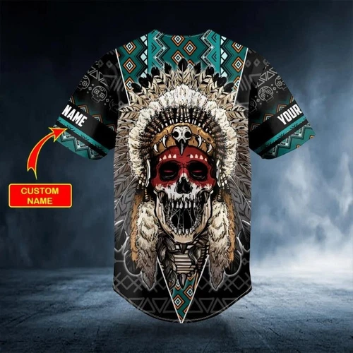 Brocade Pattern 5 Native Skull Personalized Baseball Jersey