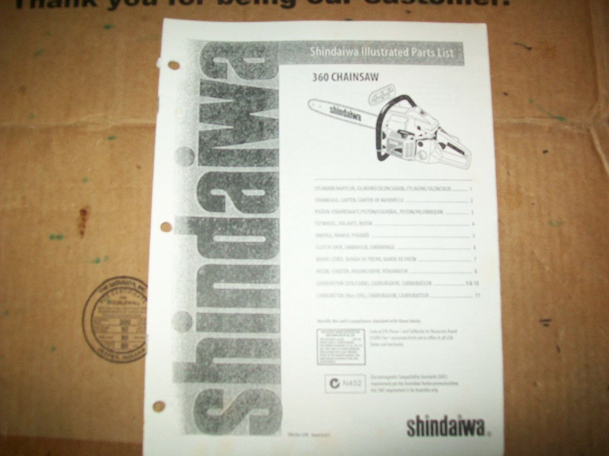 1999 Shindaiwa 360 Chain Saw Illustrated Parts List # 61472 OEM