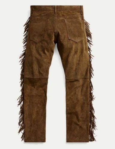 Herren Indianer Western Cowboy Lederhose Ganzbein Fransen Wildleder Leder - Bild 3 von 5