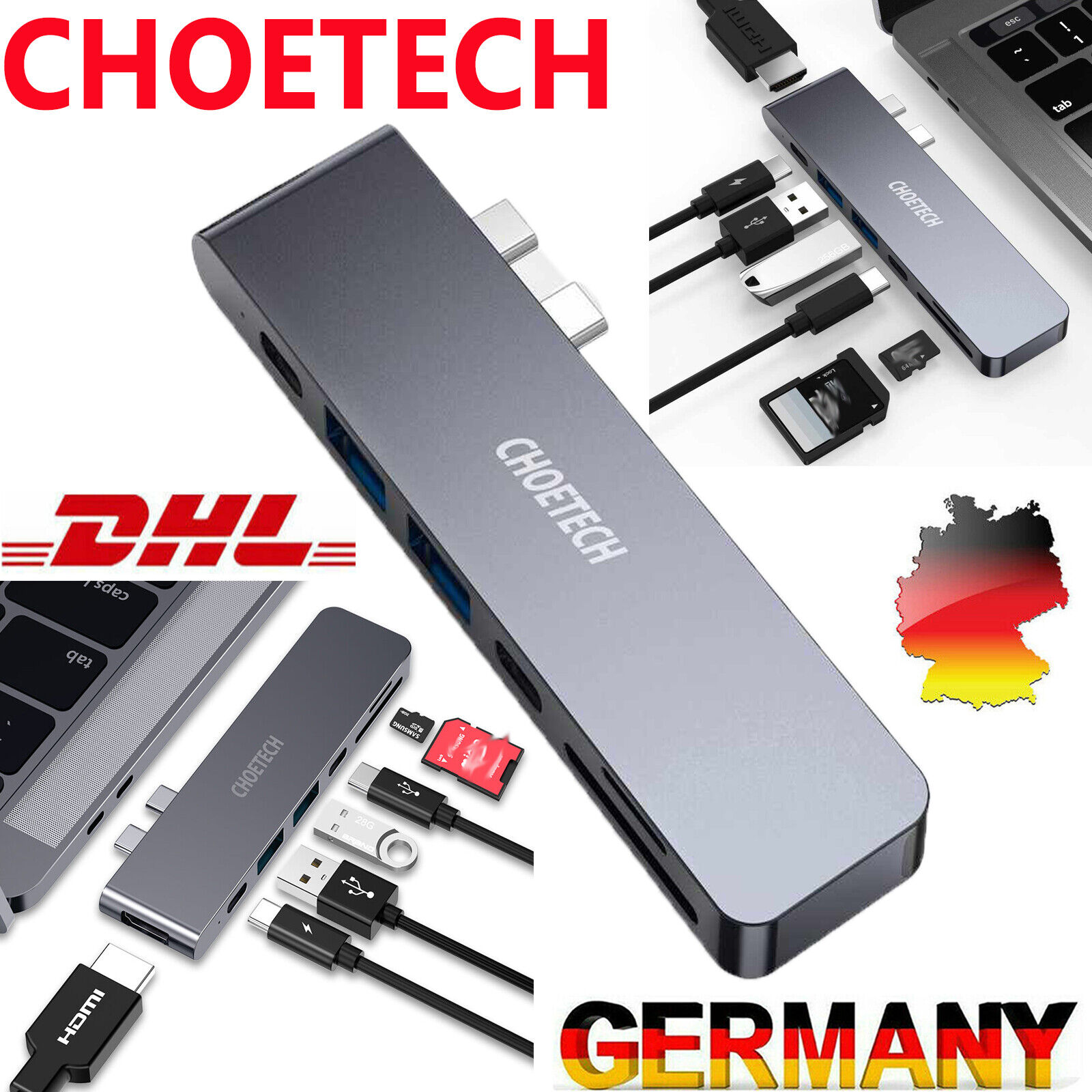 4K Thunderbolt3 USB 3.0 Typ-C Micro SDSD Card Reader Hub Adapter für MacBookPro