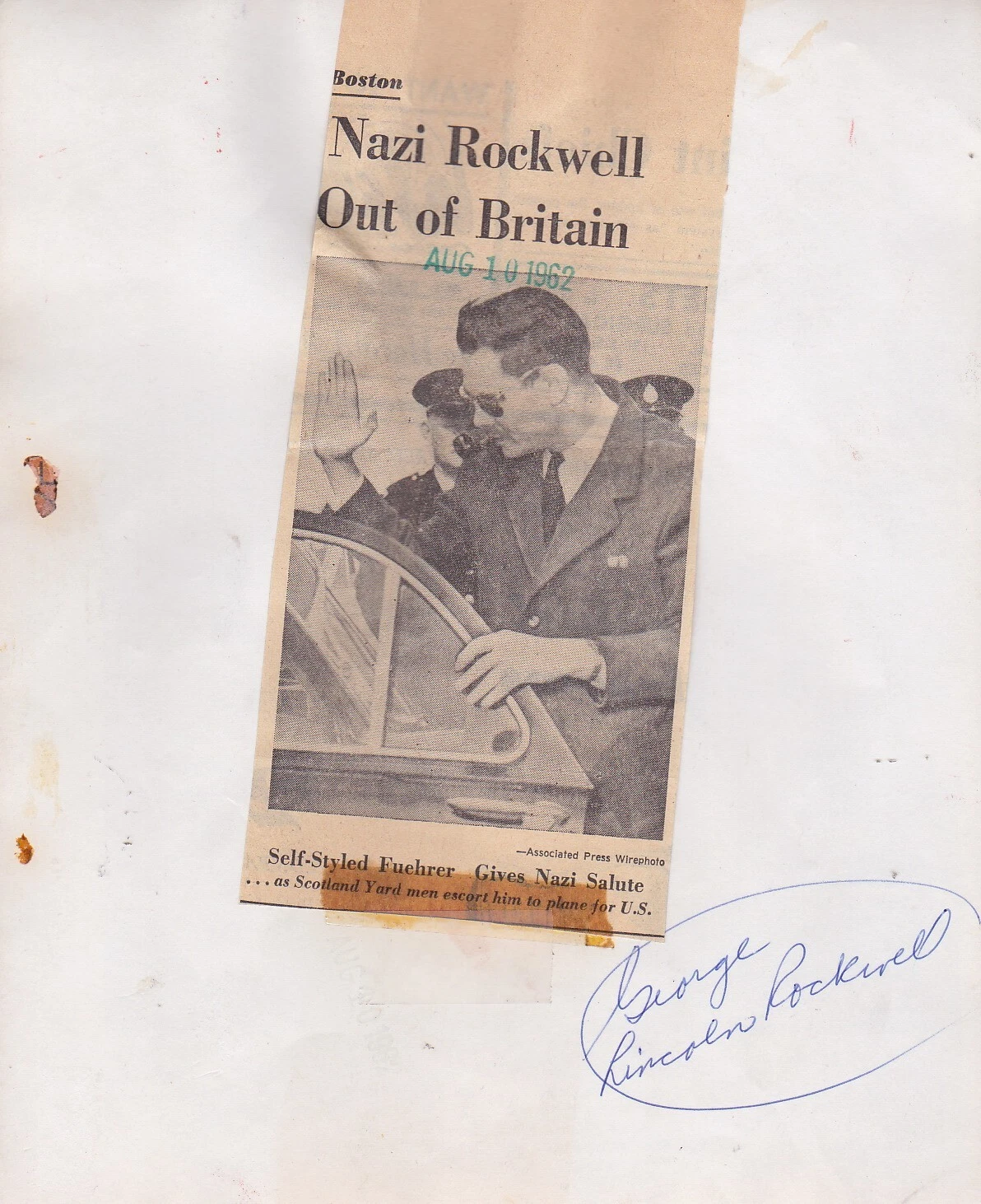 GEORGE LINCOLN ROCKWELL AMER. NAZI DEPORTED UK Civil Rights *VINTAGE 1962 photo - 画像2/2