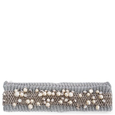 CHANEL  2017 17K PEARL & CRYSTAL  HEADBAND 64919 auth CHANEL grey wool 2017 17K PEARL & CRYSTAL  main image 3