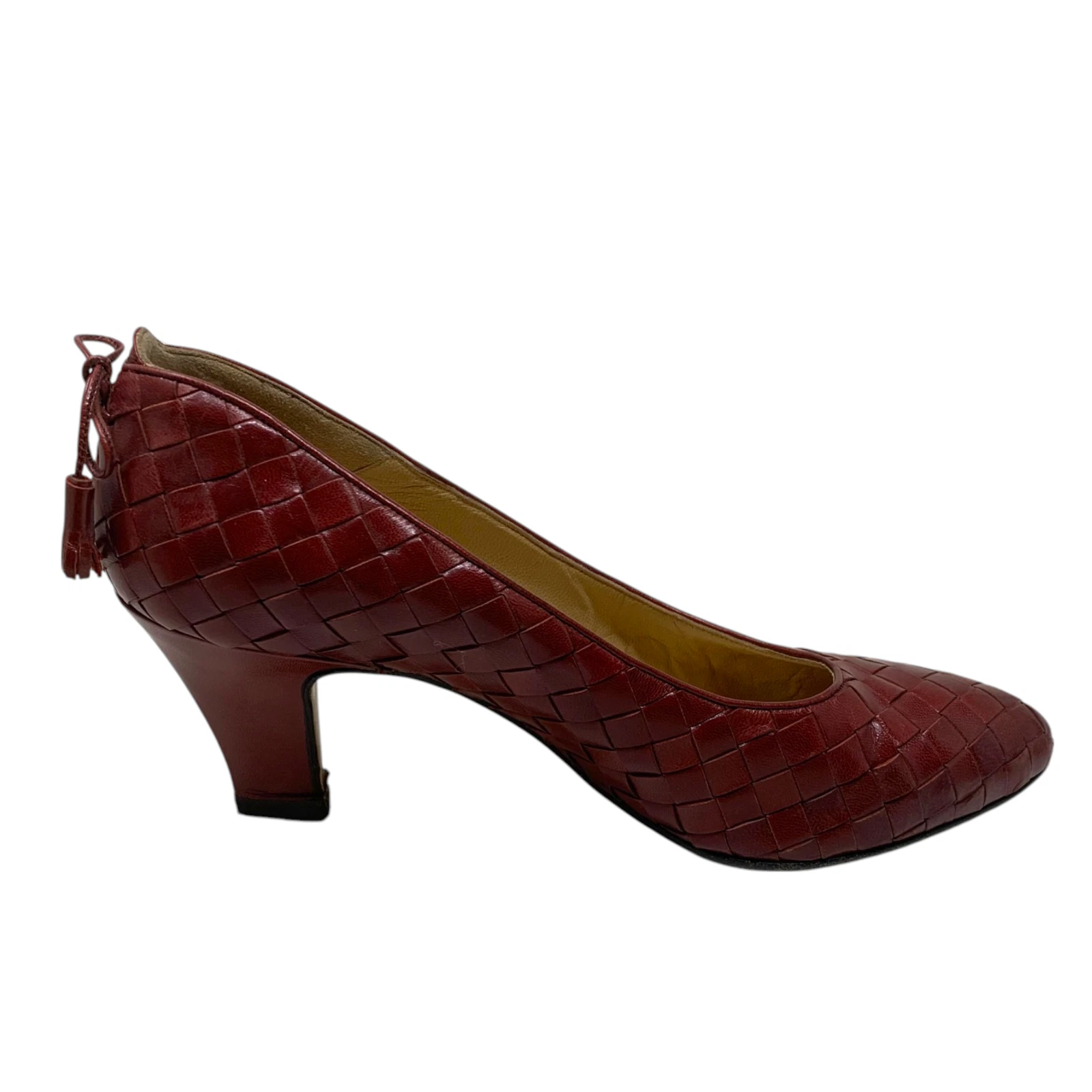 Scarpe decolte vintage Bottega Veneta taglia 5 5 intrecciate pelle bordeaux tacco