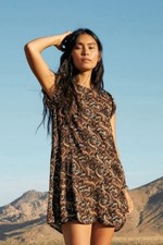 New Urban Outfitters Earthtone Paisley Cap Sleeve Mini Dress Sz Small Pockets