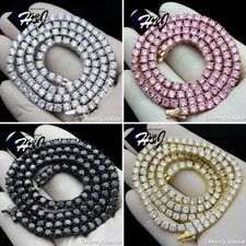 MEN 14K WHITE GOLD/BLACK PLATED ICY BLING CZ 4MM 1 ROW TENNIS CHAIN NECKLACE*BN2