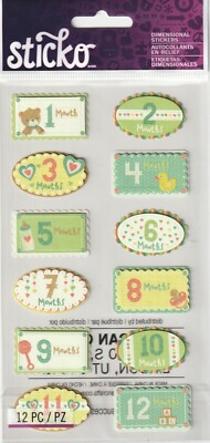 NEW! Sticko 3-D stickers BABY'S FIRST YEAR theme 82963 FAST FREE ship! WOW!!