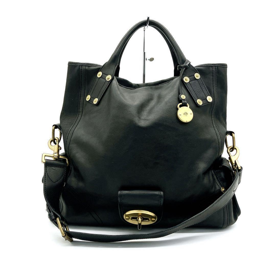 Mulberry 2Way Black Leather Handbag Shoulder Bag Gold Mulberry 2Way Black Leather Handbag Shoulder Bag Gold