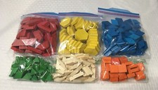 LOT OF 322 WOODEN MATH / GEOMETIC MANIPULATIVES / 6 DIFFERENT COLORS SHAPES