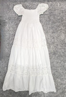 ANNA-KACI Dress Women Medium Cream Lace Peasant Renaissance Boho Long Smocked