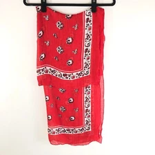 Womens Scarf Wrap Rectangle Sheer Floral Border Red White 73x27.5