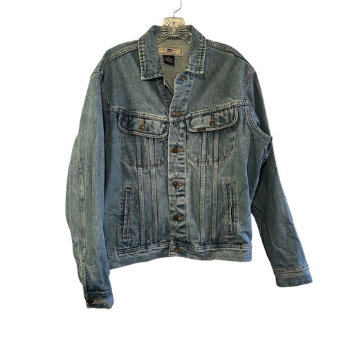 Vintage Lee Trucker Classic 100% Cotton Denim American Biker Jacket Size M - Picture 2 of 8