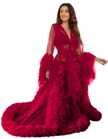 Sexy Illusion Sleepwear Bathrobe Scarf Wedding Women's Long Lingerie Tulle Robe