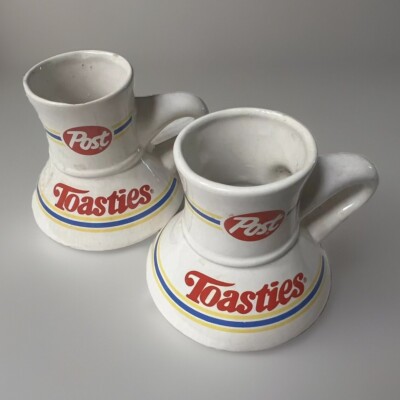 VTG Pair POST TOASTIES Cereal Ceramic 12oz Coffee Mugs Cups Non-Slip Wide Bottom