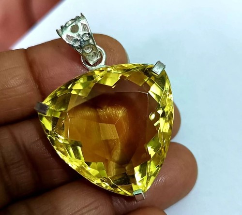 Trillion Yellow Natural Citrine 925 Solid Silver 95.10 Ct Pendant Loose Gemstone - Picture 1 of 7