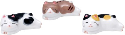 Seto Yaki Japan Essstäbchen Rest Besteck Rest Set Cat Trio - Calico Tabby Spo...