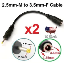 x2 DC Power Cable 3.5x 1.35mm Female To 2.5x 0.7mm Male Plug Connector Adapter