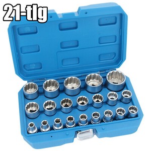 Steckschlüssel Satz 1//2 Zoll Werkzeug Set 21-tlg 8-36 Vielzahn Nüße Torx Nuß Kfz