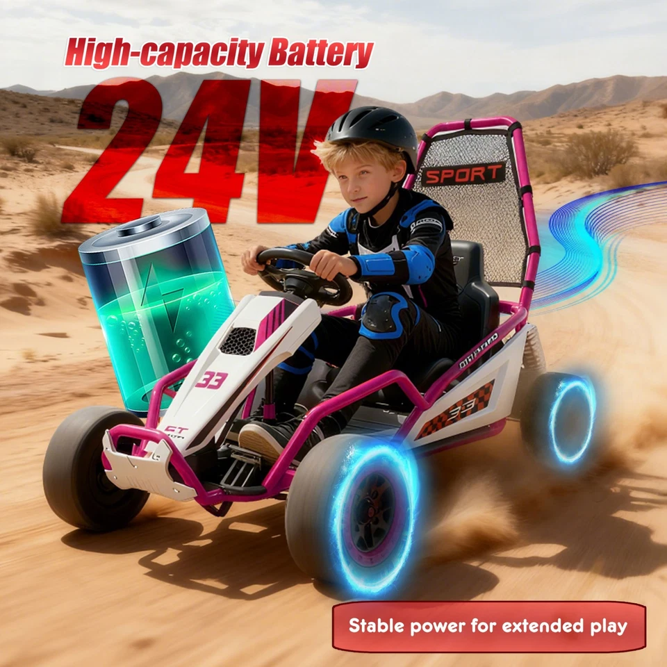 24V Kids Electric Go Kart 7AH Electric Drift Kart Car for Age 6+,400W Motor,Pink - Image 4 of 4