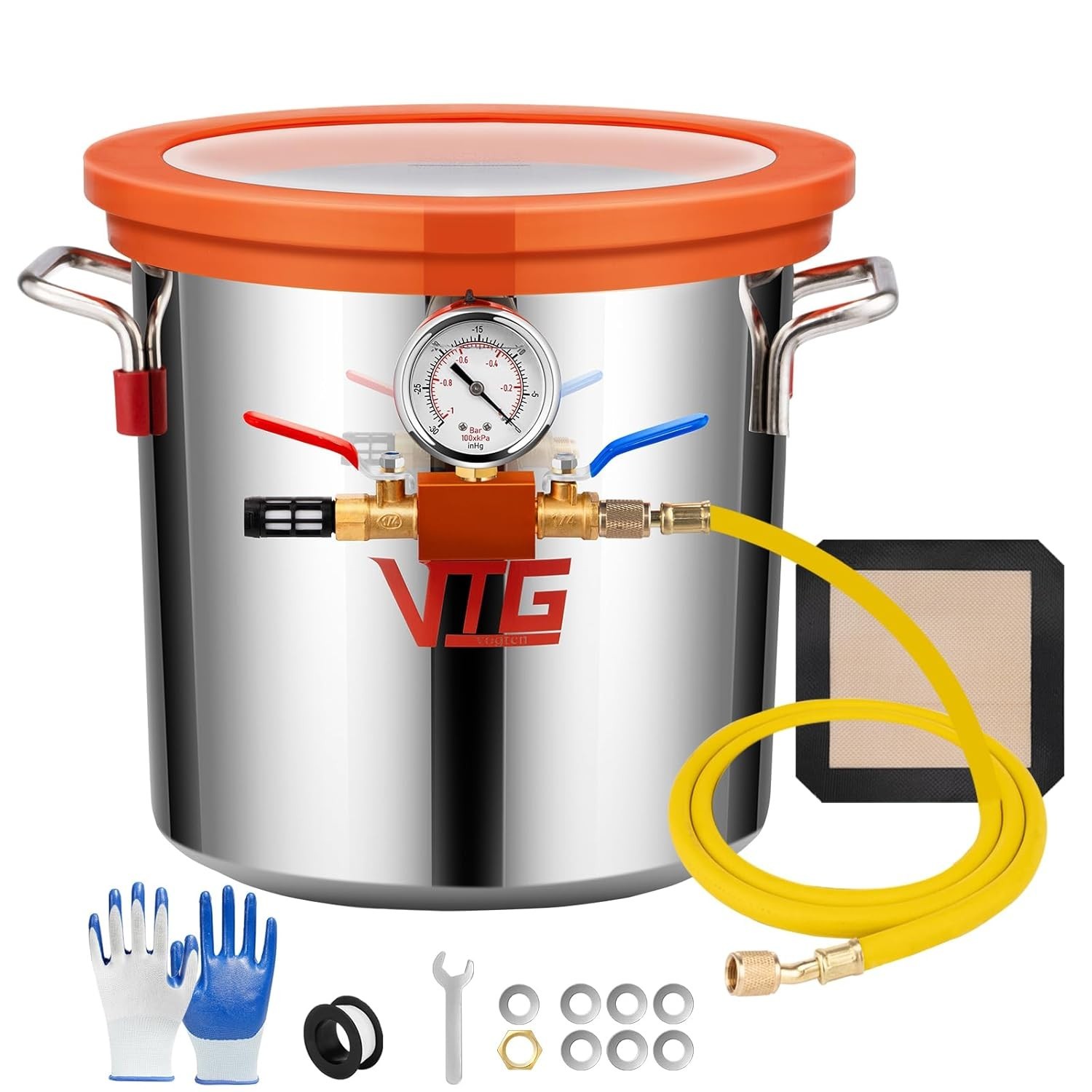3 Gallon Vacuum Chamber with Tempered Glass Lid,304 Stainles
