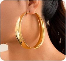 Gold Chunky Hoop Earrings for Women Exaggerated Large 80MM Wide Post Thick Hoop